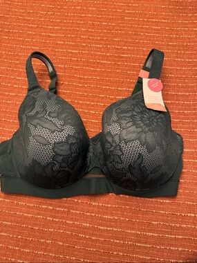 Cacique Comfort Bliss Lace Lightly Lined Full Coverage Bra in Dark Green